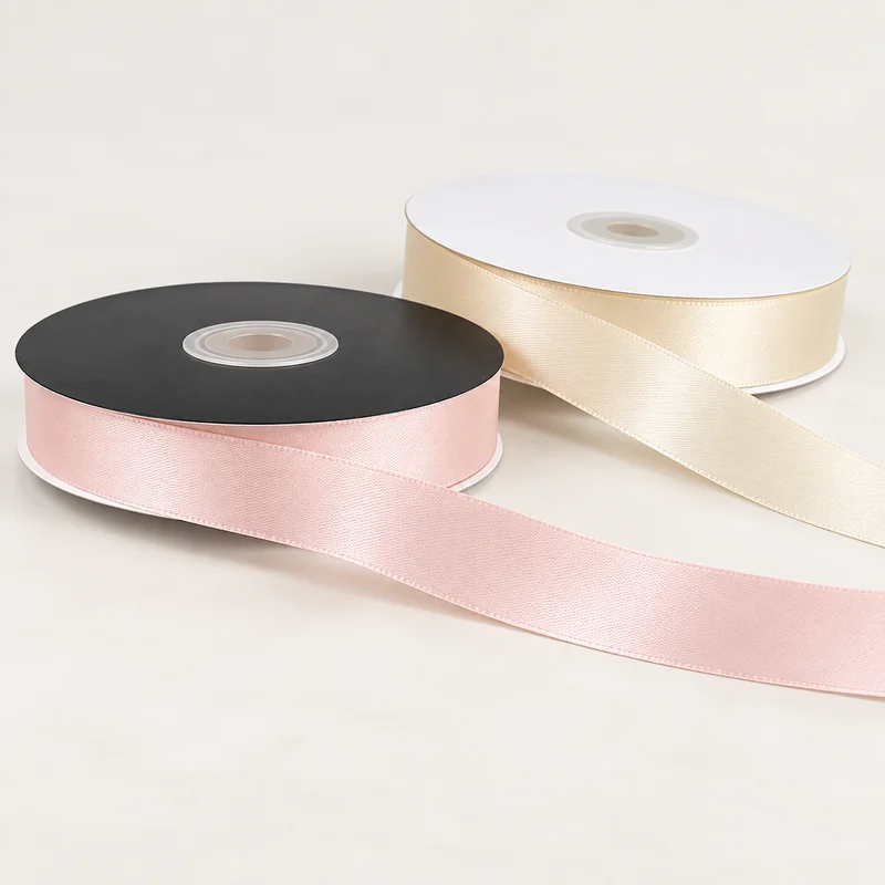 ArtFlower 2cm blush pink and ivory satin ribbon reels
